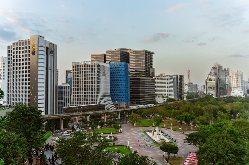 Aerial View of Bangkok City Skyline in Daylight